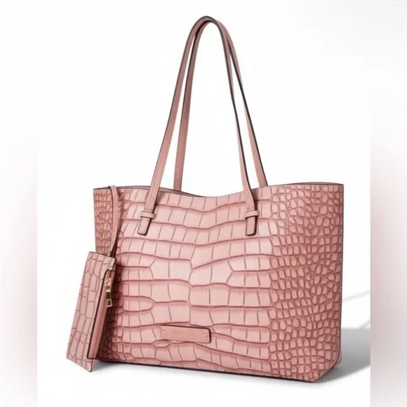De Vesi De L’Armour Pink Crocodile-Embossed Tote Bag Shoulder Handbag - Picture 4 of 6